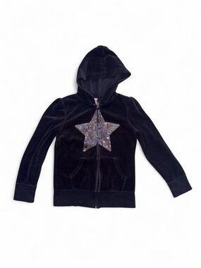Circo Girls Black Velour Sequin Star Hoodie L 10/12